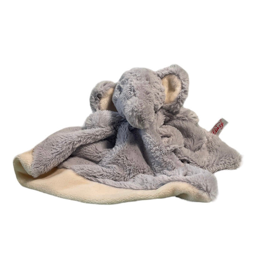 Linzy Baby Light Grey & Cream  Fluffy Elephant Lovey Security Blanket Rattle in Great Preowned Condition