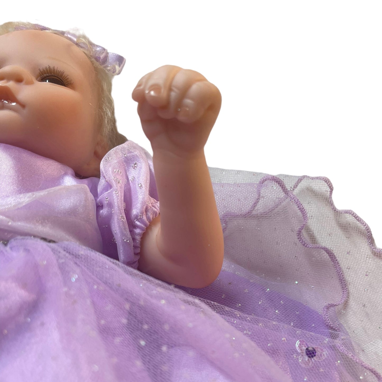 Precious Grace, Realistic Musical Vinyl Baby Doll by Ashton Drake 13.5" in EUC Silver Cross