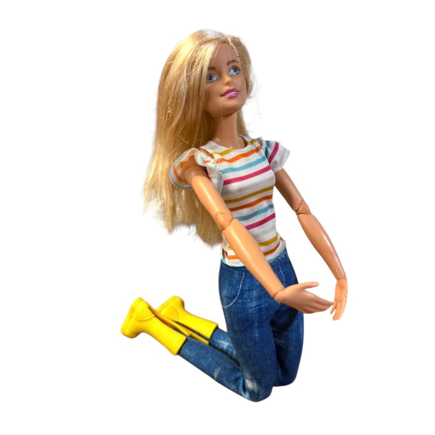 Barbie Fashionista, Made to Move Doll, in Faded Jeans, Striped Tee & Yellow Boots! In EUC