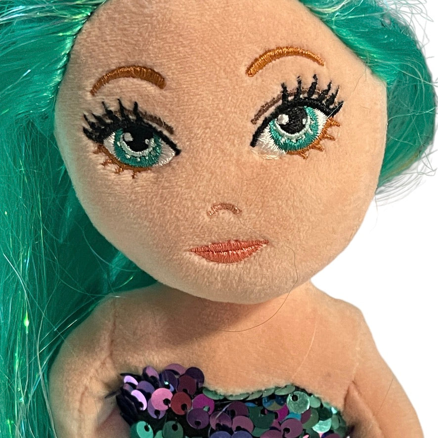 Azure Ty Mermaid Doll Iridescent Green & Purple Sequins, Long Green, Sparkly Hair  with Tag
