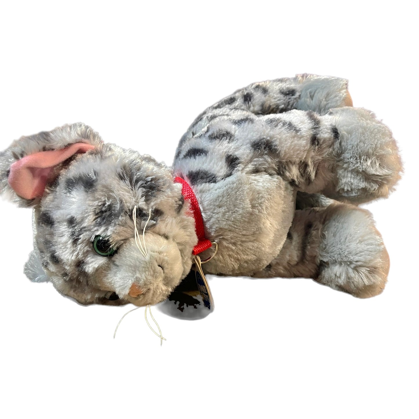 Build A Bear Promise Pets Rescue Grey Spotted Stuffed Cat Kitten, Big Fluffy Paws, Pink Ears