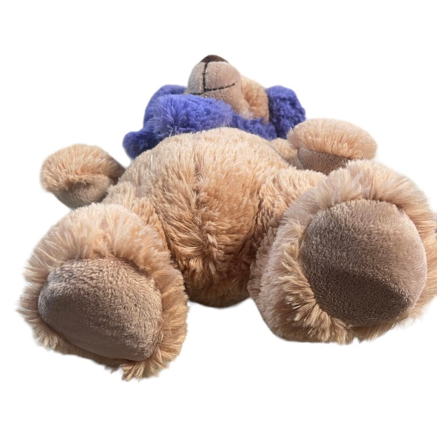 Beverly Hills Teddy Bear Company 11" Fluffy Tan Stuffed Bear with Purple Ear Muffs and Scarf