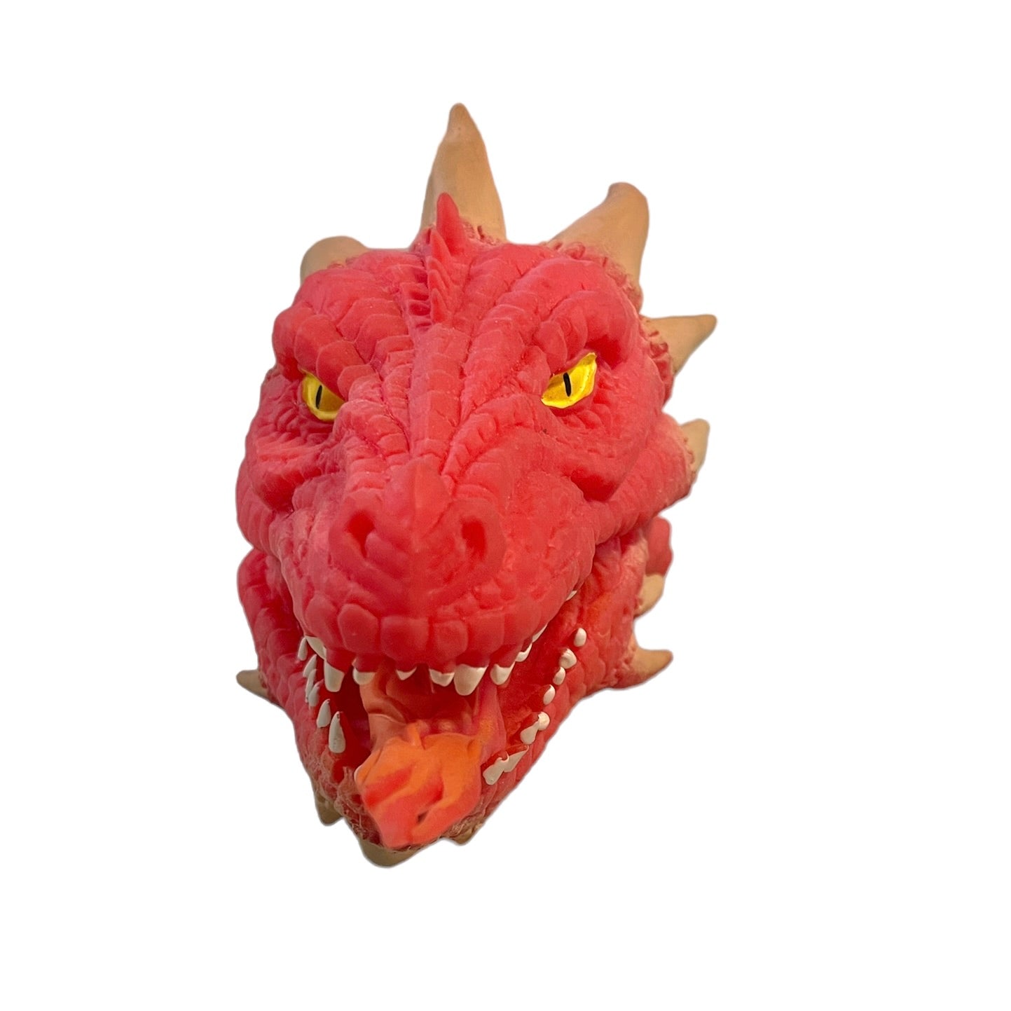 Schylling Fire-Breathing RED Dragon, Soft Stretchy Rubber Hand Puppet 6" Yellow Eyes