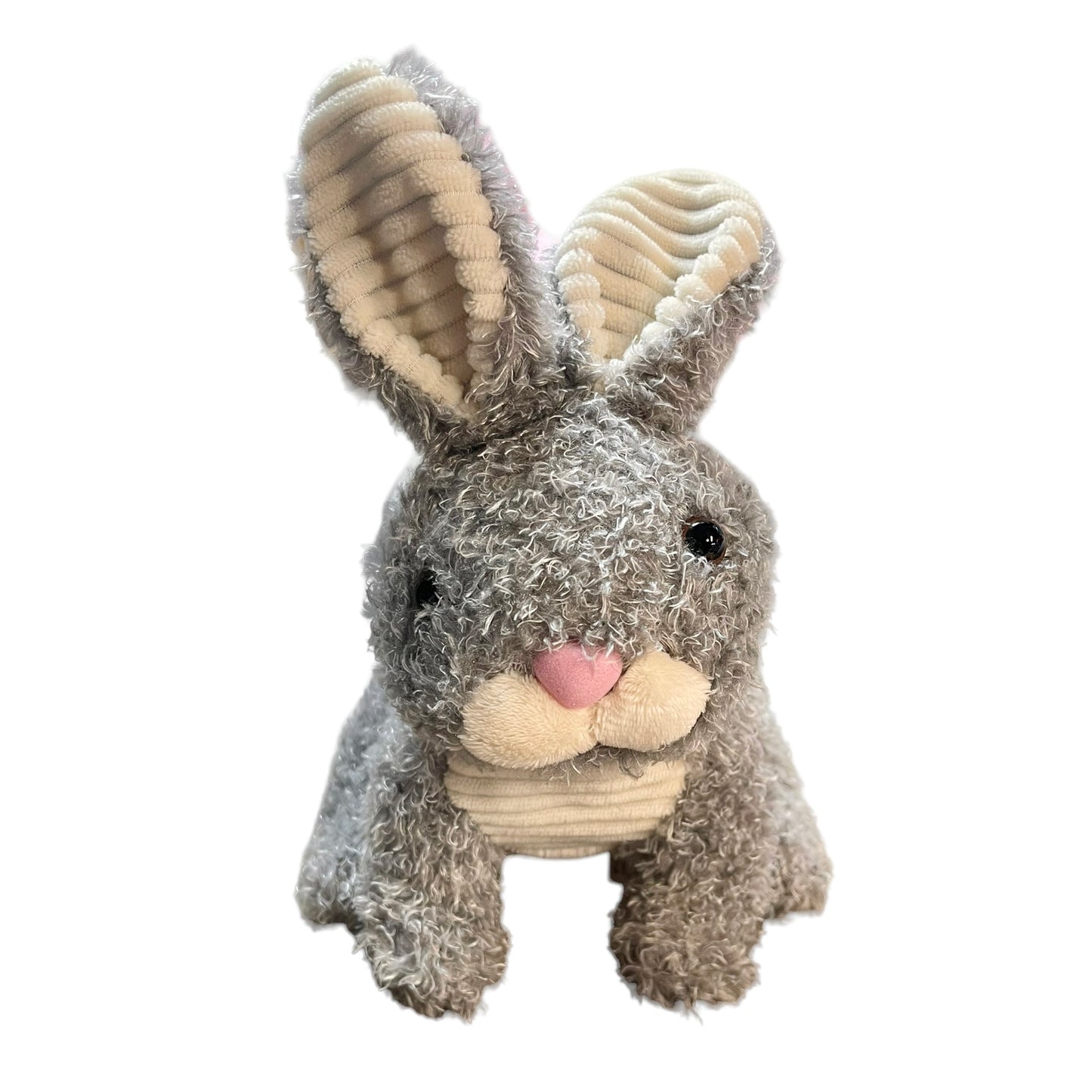 Fuzzy Grey 8" Bunny, Cream Ribbed Ears & Chest,  Pink Nose EUC