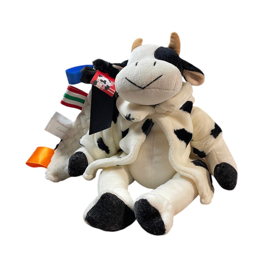 Russ Berrie Cream & Black 'Mooella' Plush  Cow, Fancy Jacket, Stitched Face & Lovey Tag
