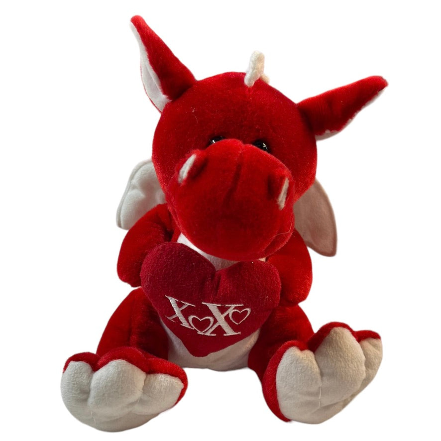 Red& White 10.5" Dragon, XoXo With Hearts White Wings & Oversize Feet EUC