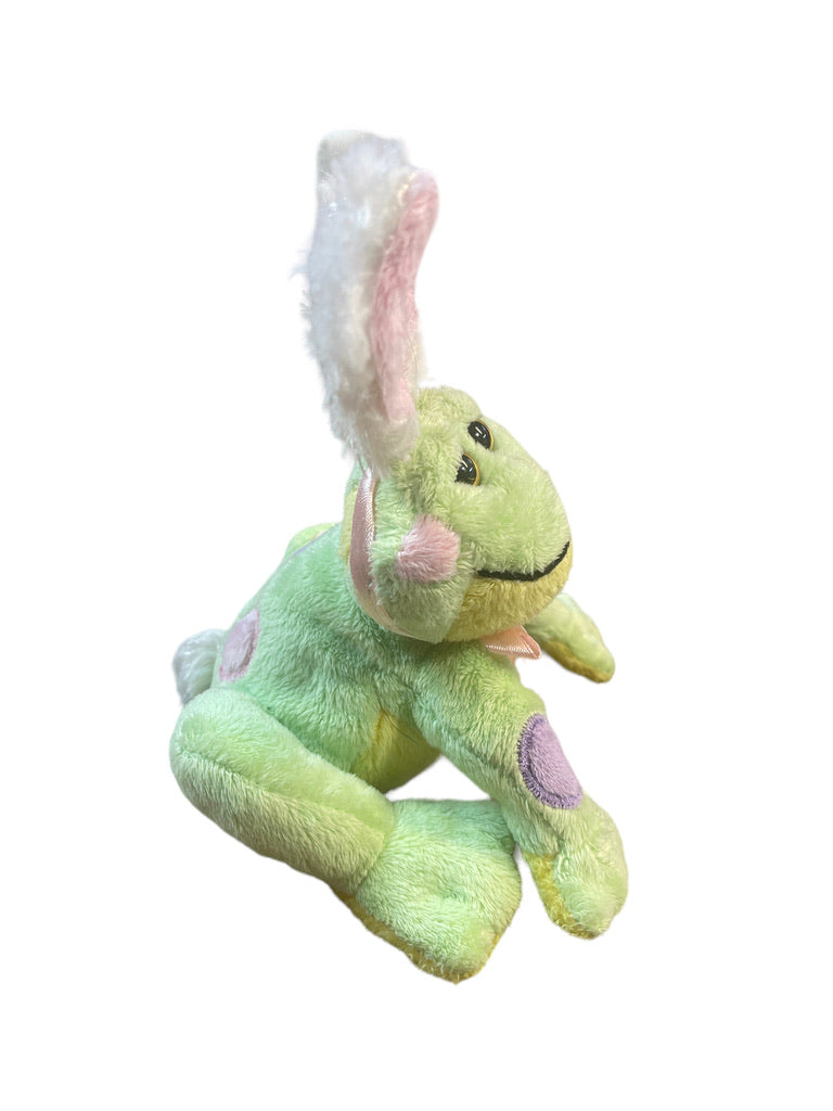 Charming Ganz "Frabbit", Green Frog With Rabbit Ears, Pastel Embroidered Easter Eggs & Pink Bow