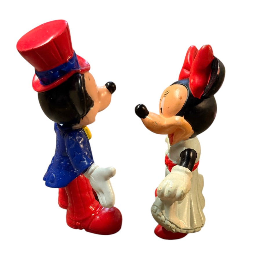 Mickey & Minnie Lot of 2, 4" Uncle Sam Mickey & 3.5" Minnie in Blue Dress & Red Bow in GUC