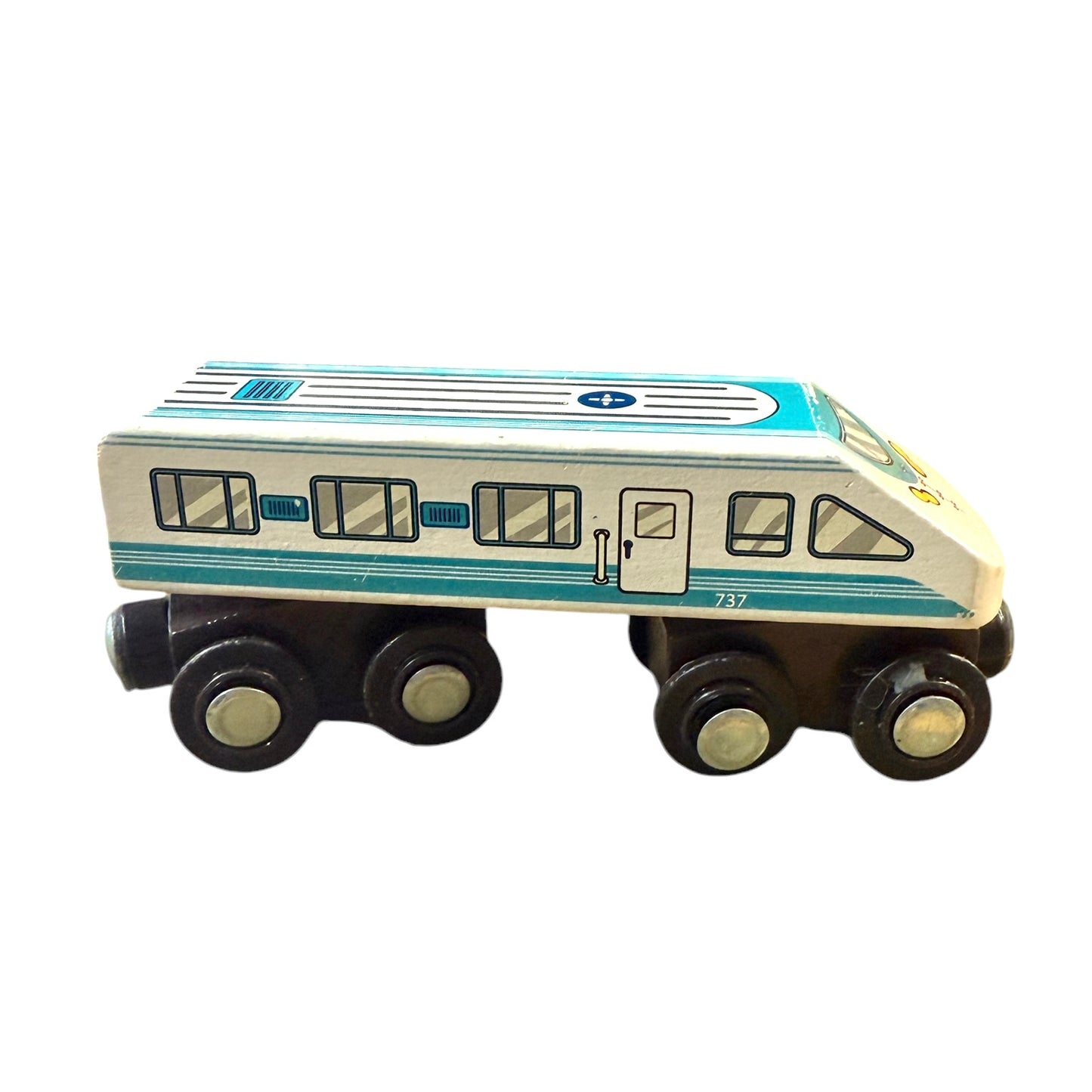 Maison Battat Express Line Wooden Magnetic Train Engine Toy Turquoise & White 737