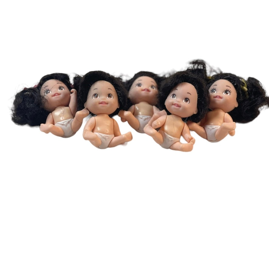 Tyco Quintuplets Rare Vintage Tiny Brunette Babies, Numbered Hearts on Diapers, EUC