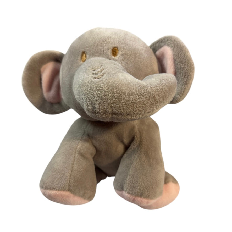 Velvety Grey & Pink KellyToy 8" Stuffed Elephant Plush Lovey Rattle/ Crinkle Toy with Knotted Tail