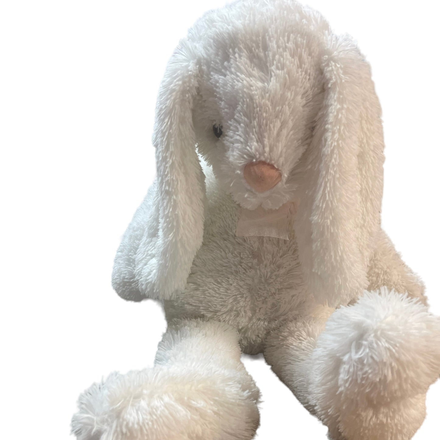 Lop Eared White Plush 19" Bunny Rabbit Stuffed Animal Pink Nose & Gauze Bow GUC