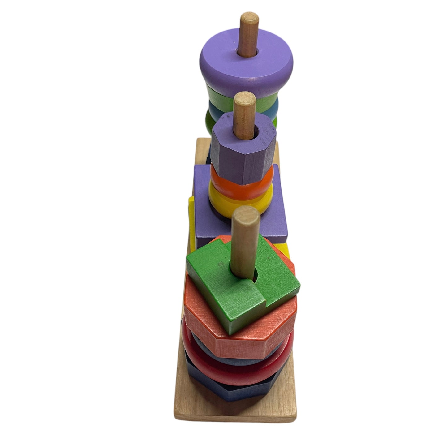 Melissa & Doug Geometric Wooden Stacker, Shape Sorting  Toy, Colour/Shape/Size Identification