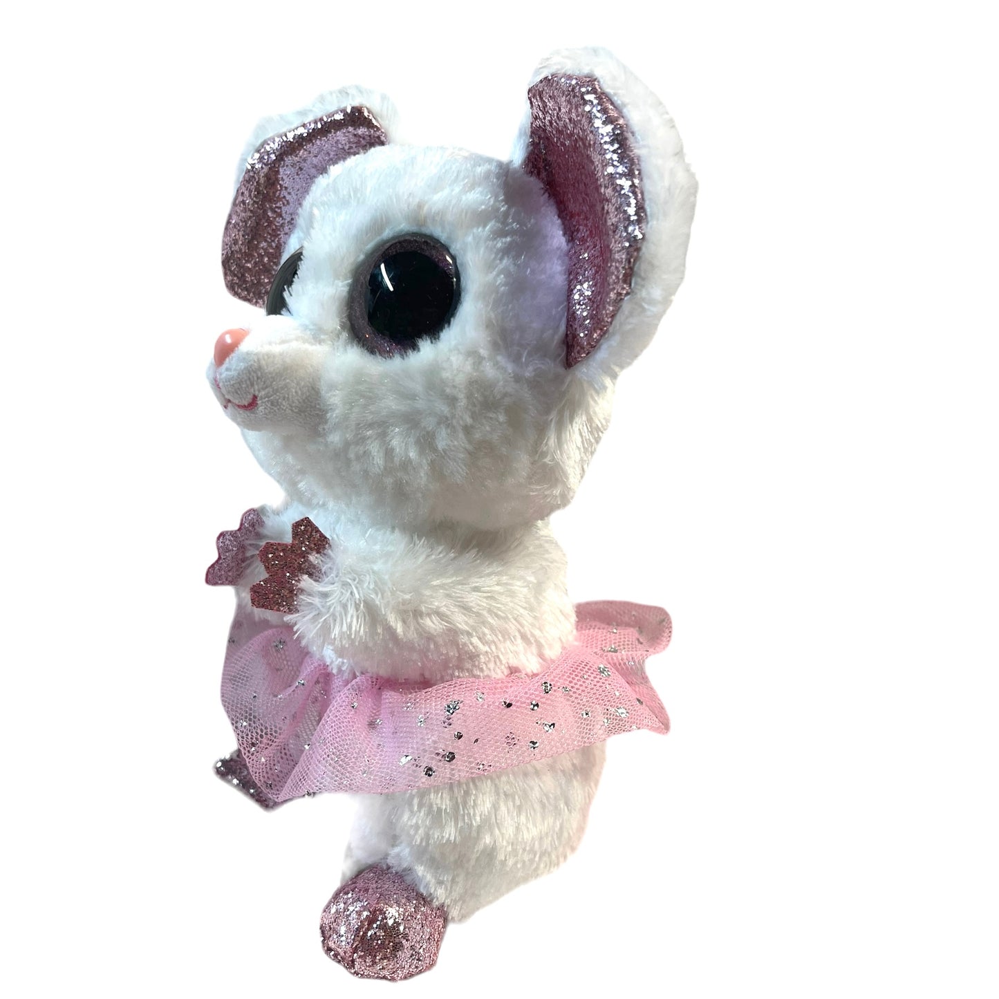 Ty Silk Beanie Boos Nina Ballerina Sparkle Mouse White Plush with Pink Tutu