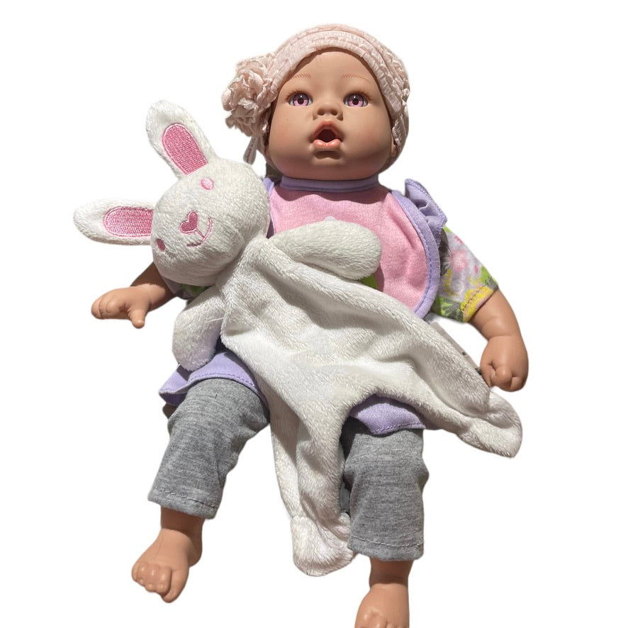 Madame Alexander Exquisite 12" Soft Body Baby Doll,  Lavender/Pink Eyes  & Bunny Lovie