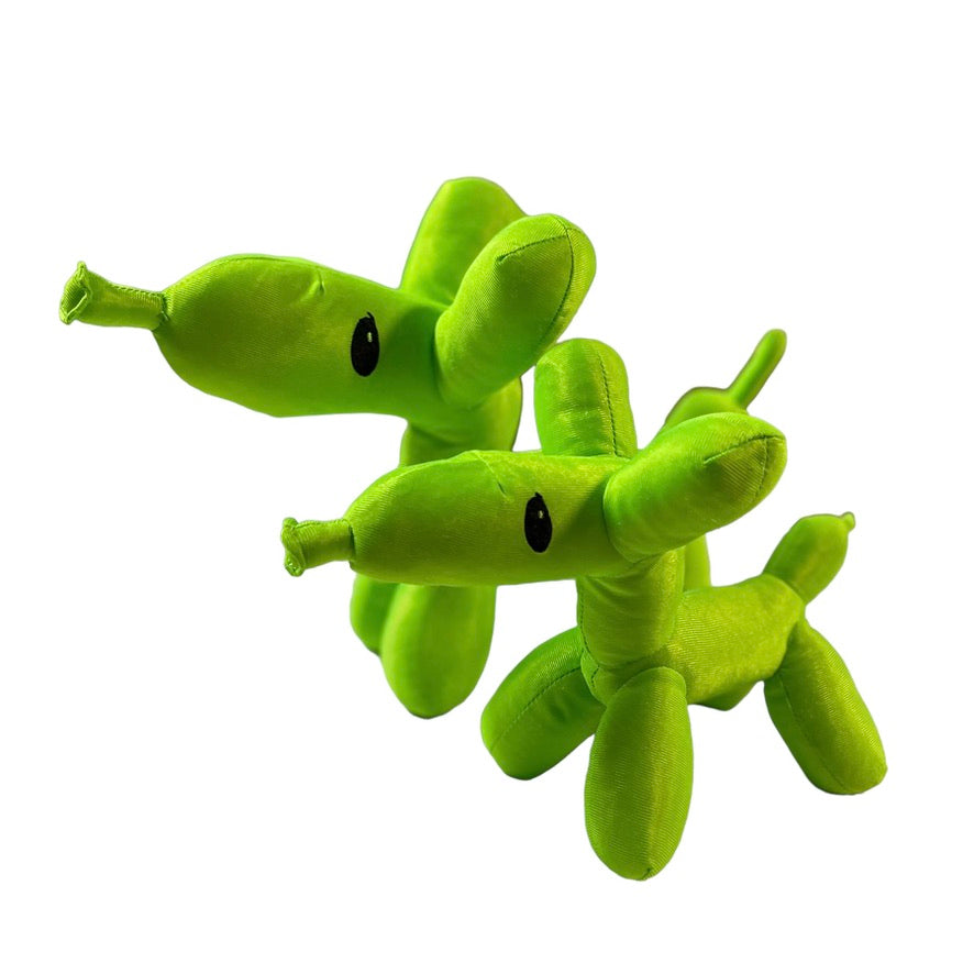 Balloon Animal Dogs, Lot  of 2 Nylon NANCO Neon Green Plush Toys in EUC