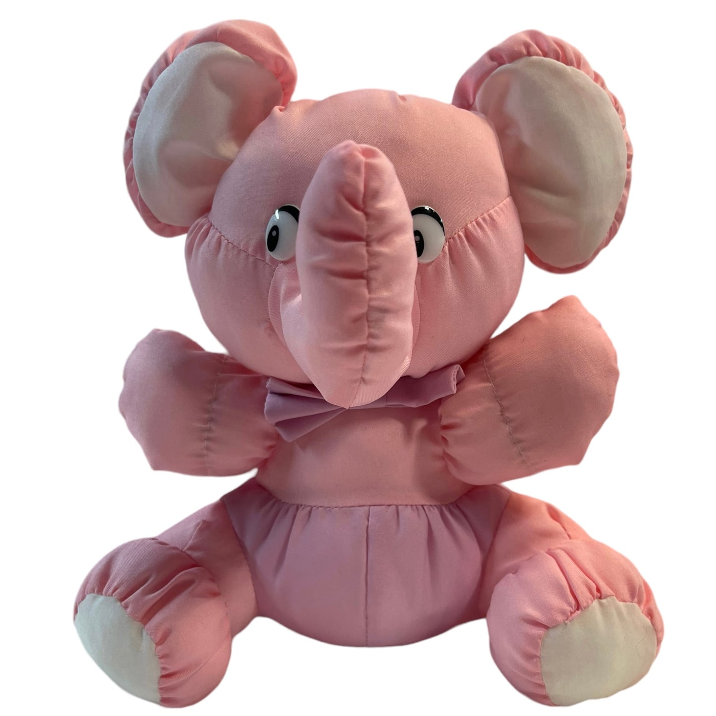 Pink Nylon Elephant, Raised Trunk,Vintage Parachute Fabric, Shiny Plastic Eyes and Pink Bow Tie