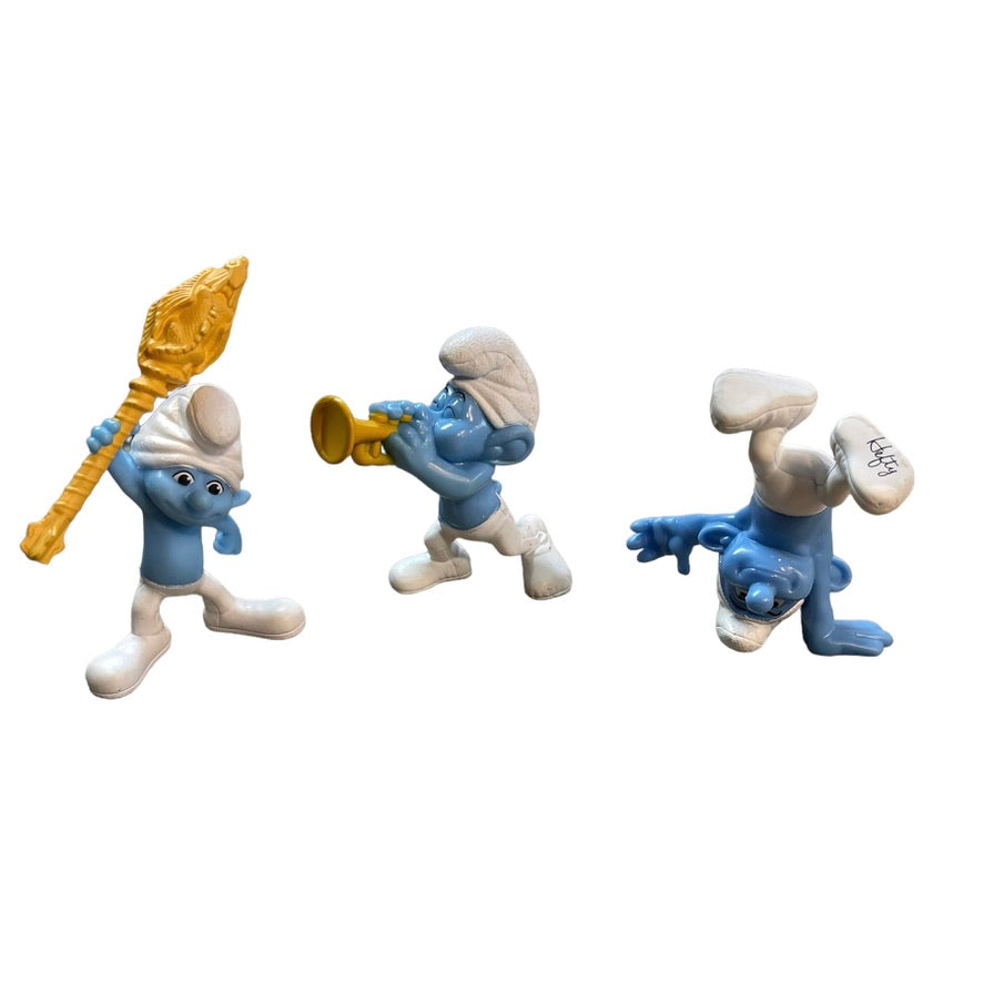 Lot of 3 Smurfs, Hefty, Clumsy and Harmony Classic Action Toys