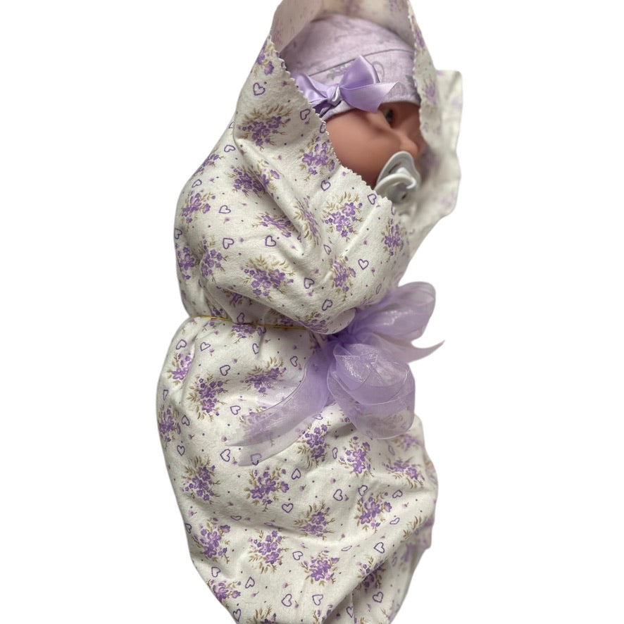 JC Toys La Newborn Real Baby Doll 18", Soother, Handmade Hat, Lavender Romper & Blanket