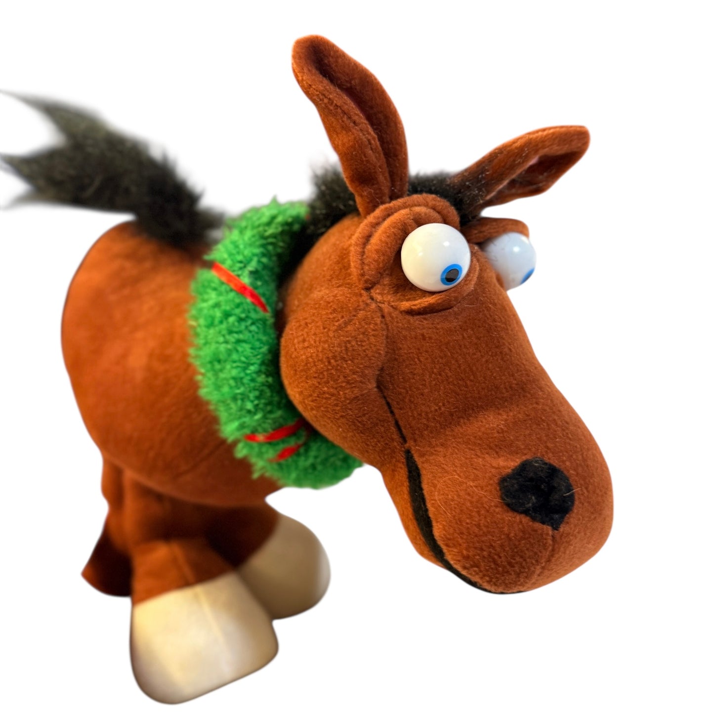 Beverly Hills Teddy Bear Co. Big Eyed Horse Plush with Musical Christmas Wreath with Lights