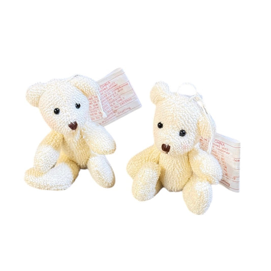 Tiny Jointed Teddy Bears, White Terry Towel with Stitched Nose & Mouth and Black Bead Eyes