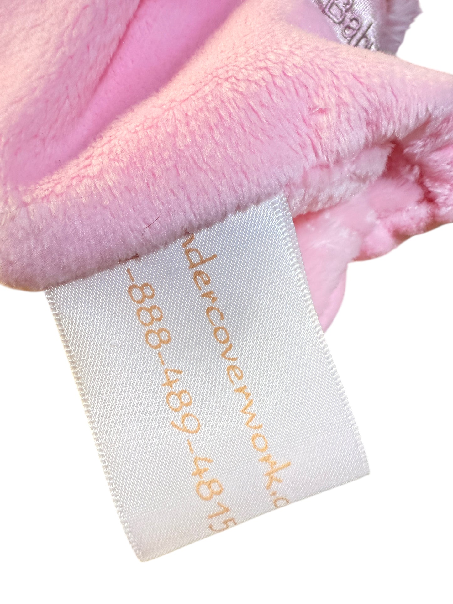 Bearington Baby's First Bear & Ribbon Tag Lovey, Shaggy Pink, Satin Accents, Stitched Features,
