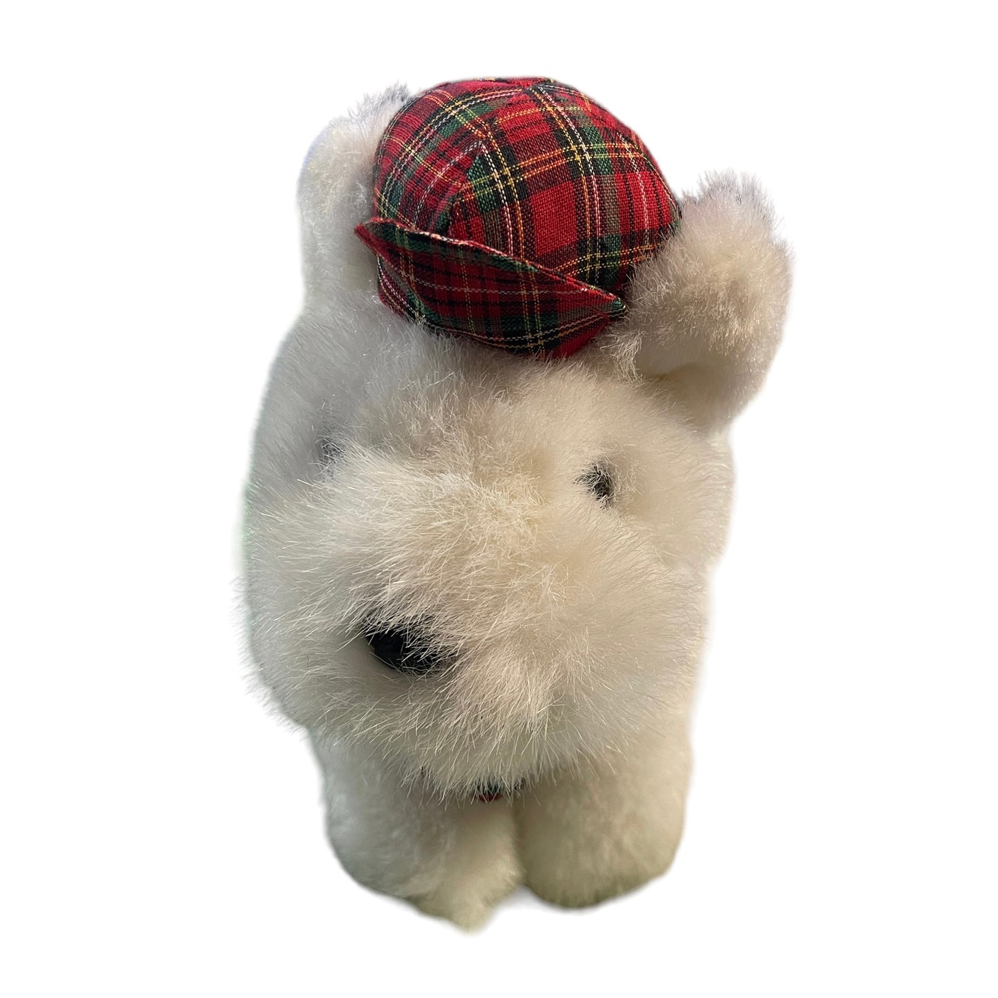 Vintage Radiance Westie Plush Stuffed Toy Dog, White with Jaunty Tartan Cap, Super Sweet!