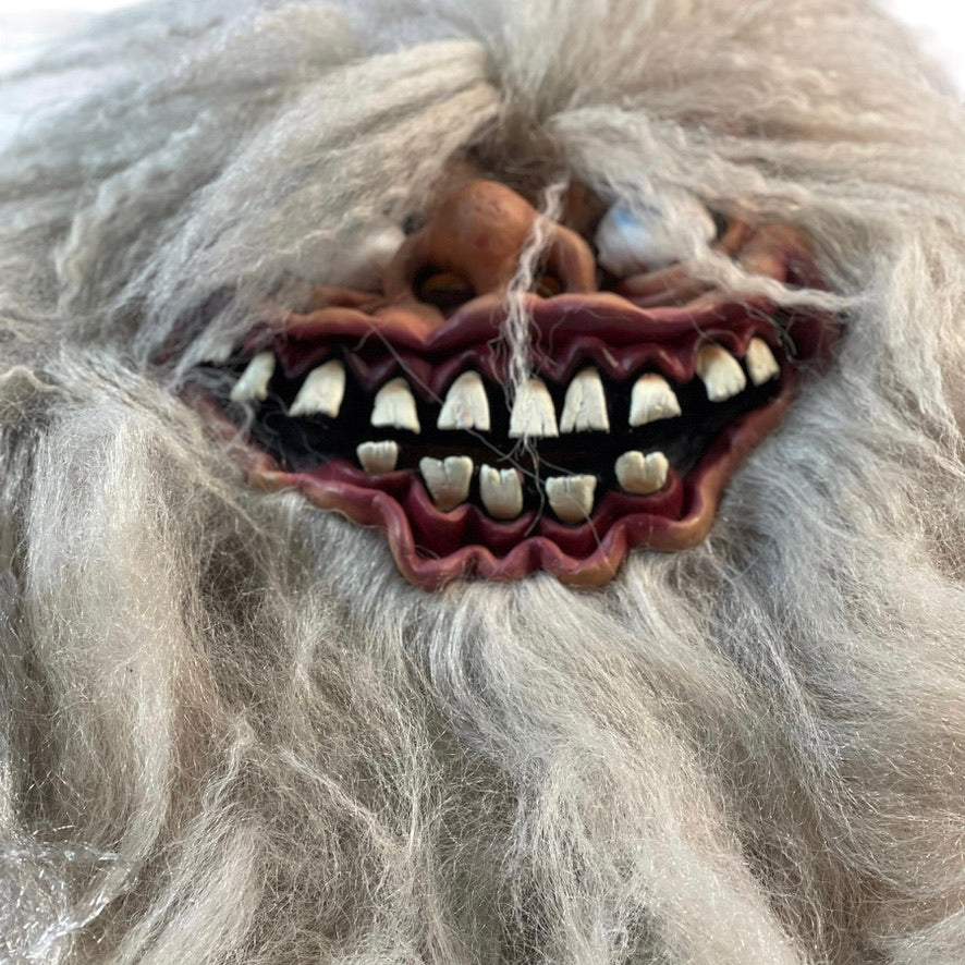 Gruesome Halloween Mask, Long Grey Hair. Bulging Eyes, Rotten Teeth