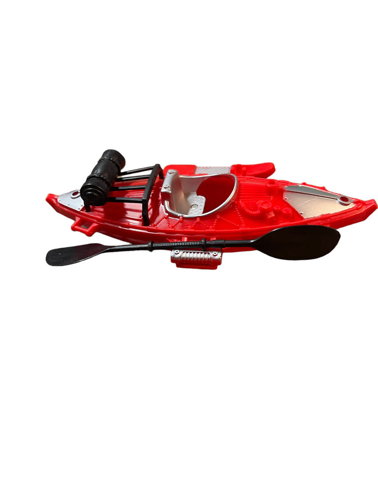 Red Plastic Kayak with Paddle, Black and Silver Accents in GUC