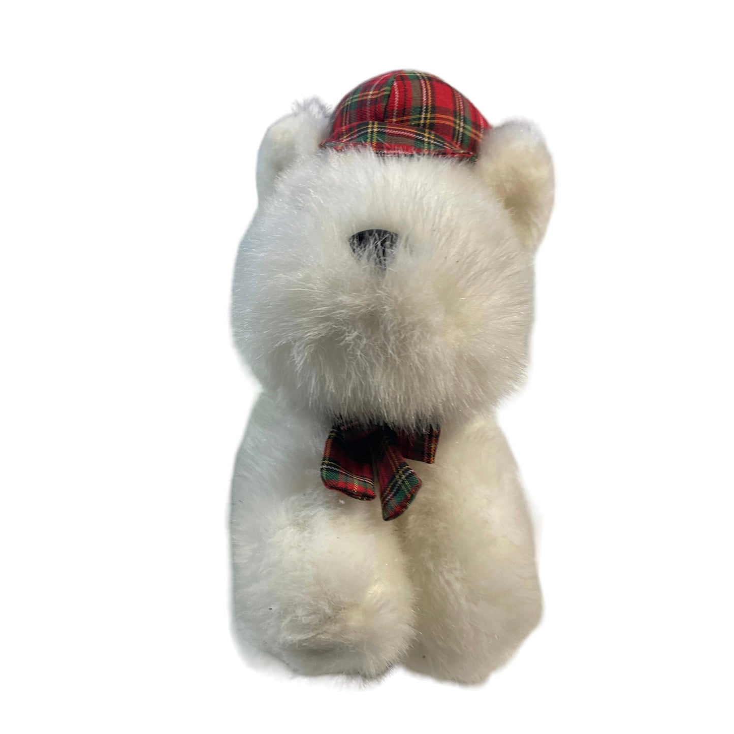 Vintage Radiance Westie Plush Stuffed Toy Dog, White with Jaunty Tartan Cap, Super Sweet!