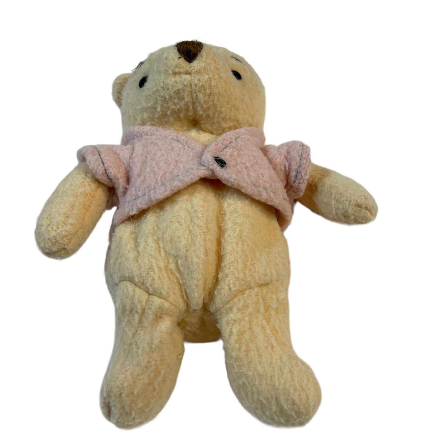 Winnie the Pooh Vintage 7" Fuzzy Fleece Plush Stuffed Animal Toy, Embroidered Face Pink Shirt