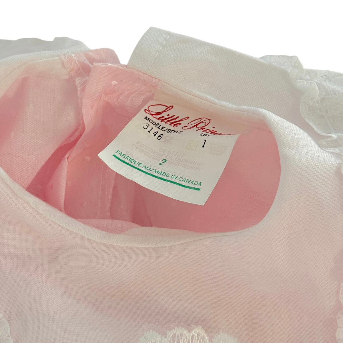 Vintage Little Princess Dainty Pink Cotton Party Dress, White Lace Collar with Satin Rosette