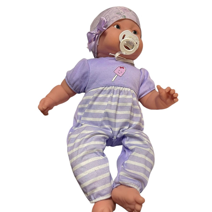 JC Toys La Newborn Real Baby Doll 18", Soother, Handmade Hat, Lavender Romper & Blanket