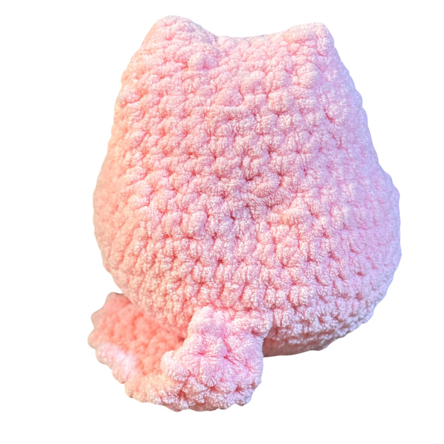 Hand Crocheted Pink Kitten, 6" with Cuddly Body, Long Tail and Stitched Black Nose & Whiskers!