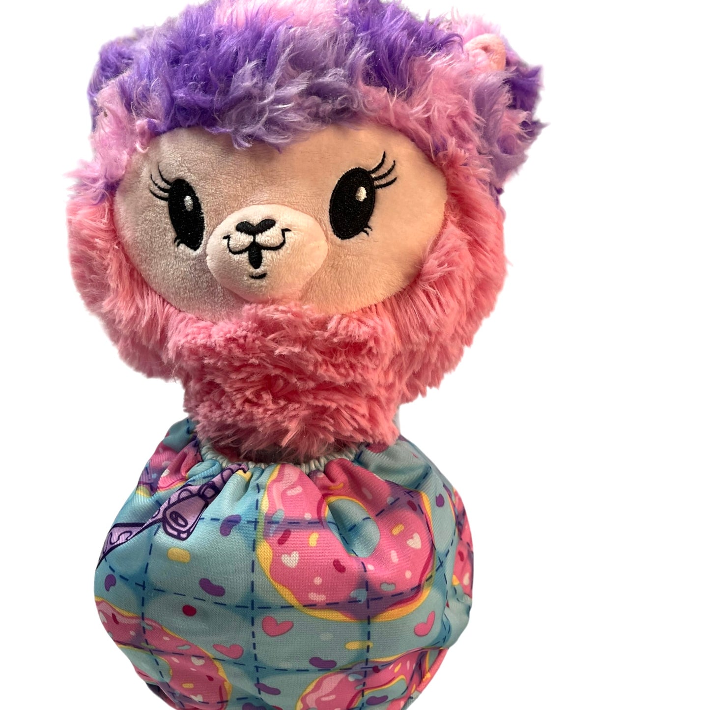 Pikmi Pops Pyjama Llama 15"  'Donut Worry' Plush Pink/Purple Embroidered Face GUC