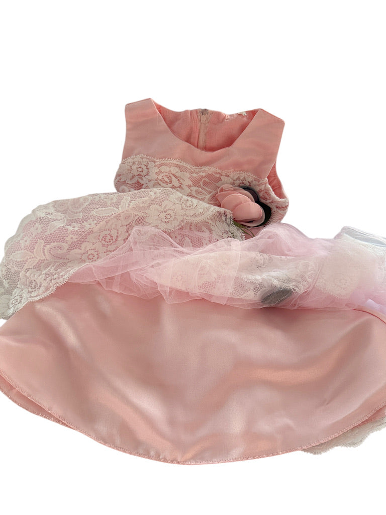 Exquisite Pink Chiffon & Lace  Baby Party Dress, Satin Bow & Rosette Embellshment