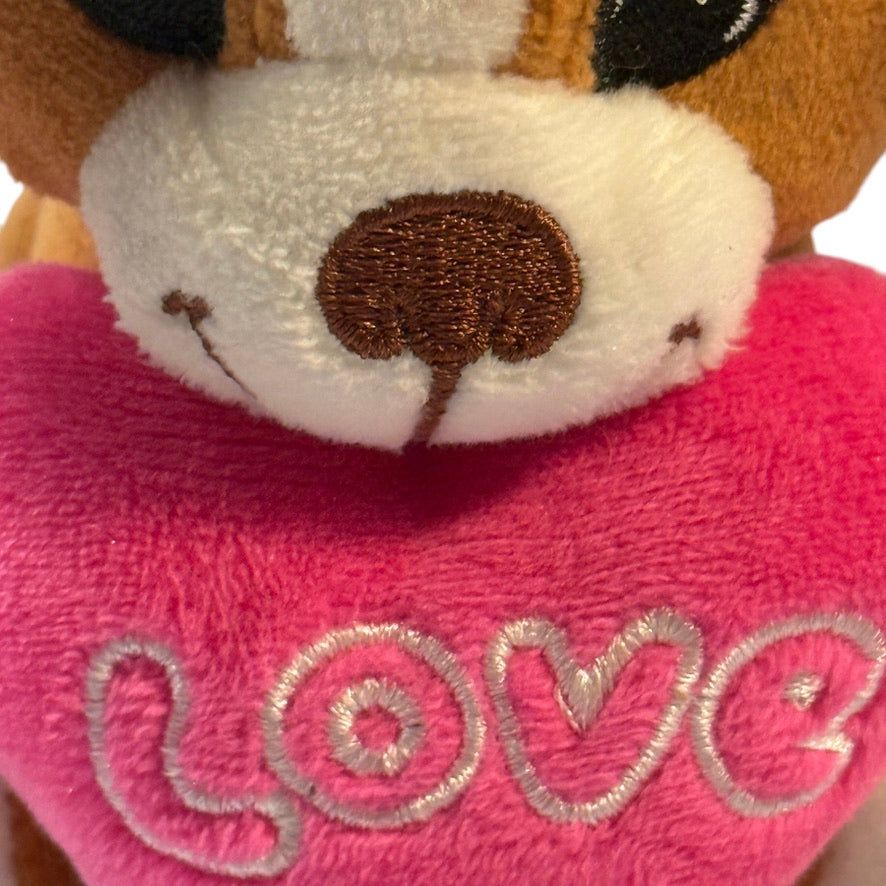 Comic Strip 5.5 " Puppy Dog  Stuffed Animal Toy with Pink Plush Heart, Embroidered Eyes