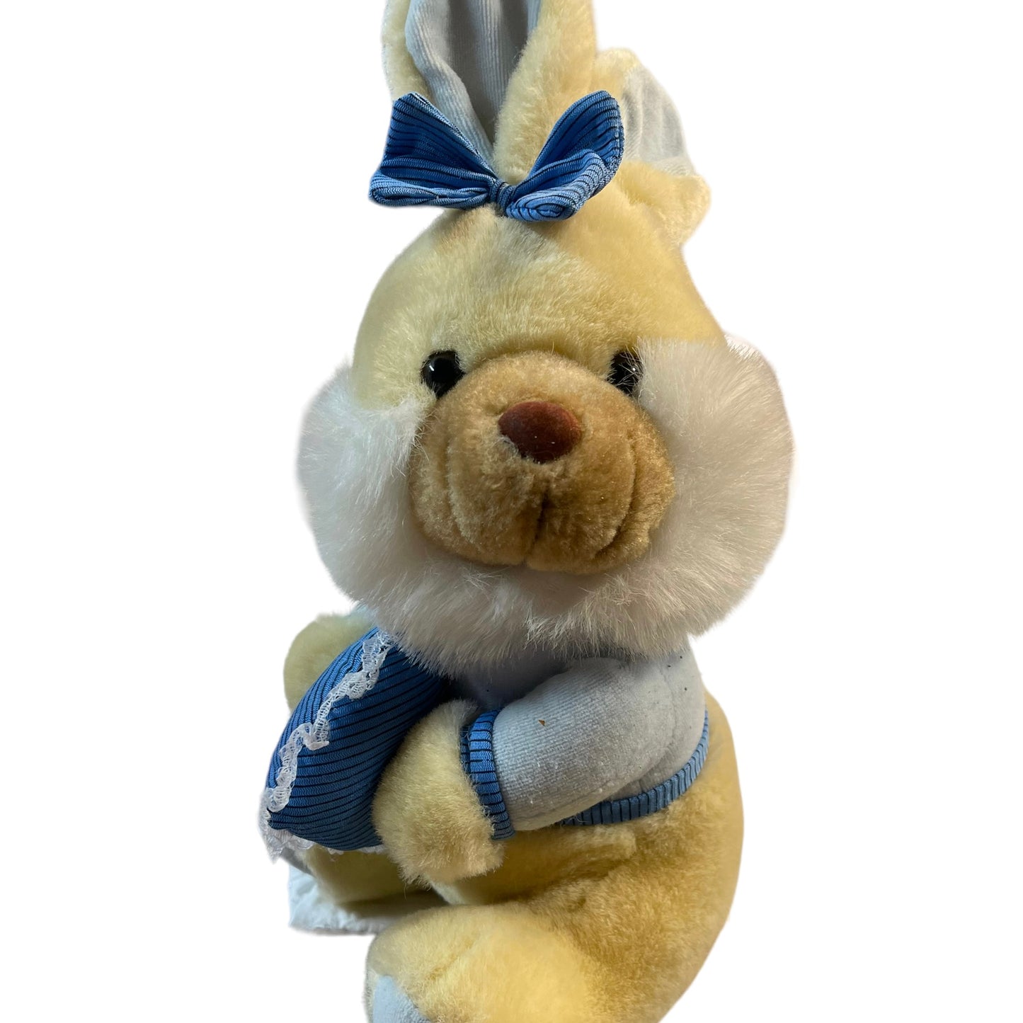 Sweet Vintage Bunny, Cream & White with Blue Ears  Feet & Jacket. Stuffed Animal  Toy