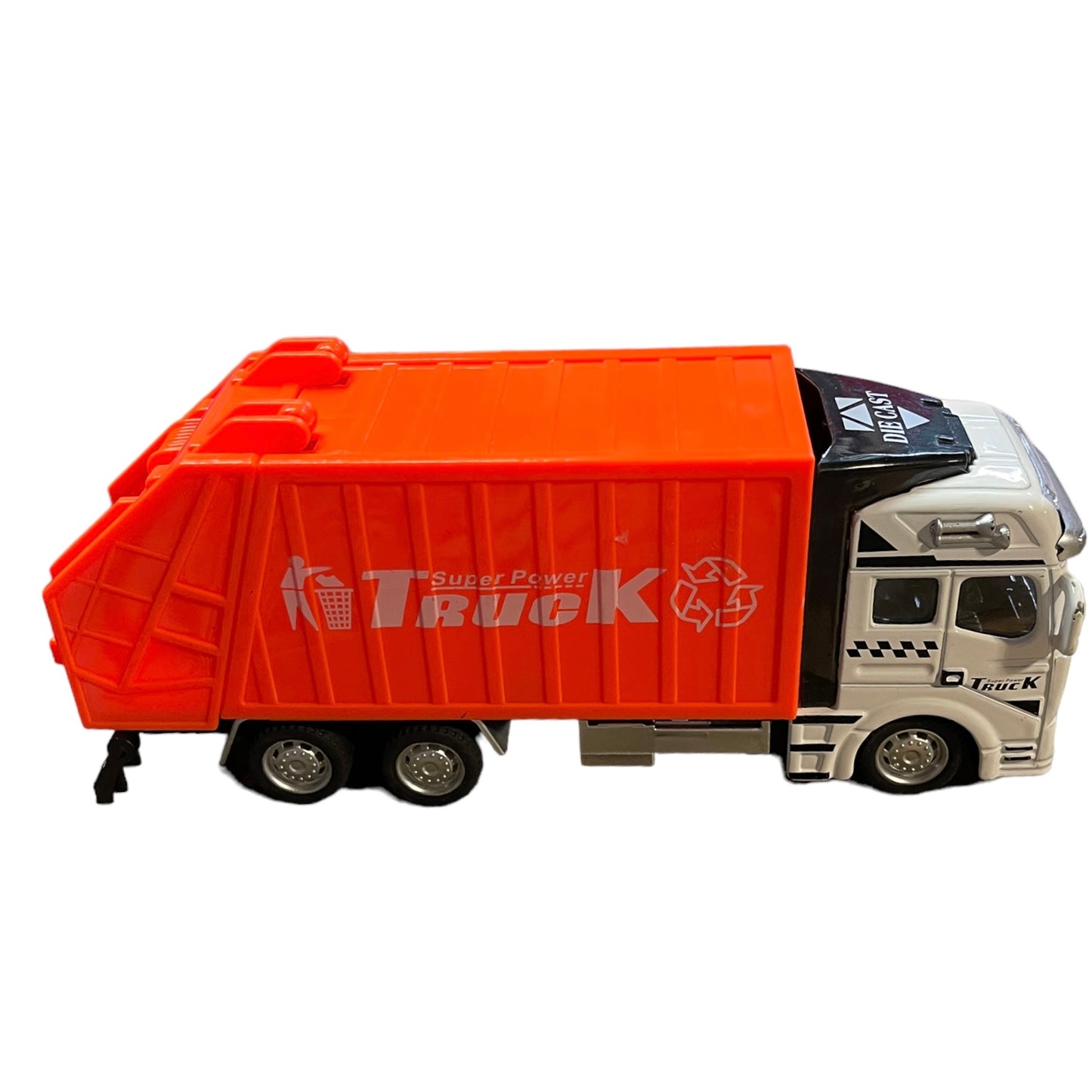 Orange Super Power 1:48 Garbage Truck Die Cast Vehicle in EUC