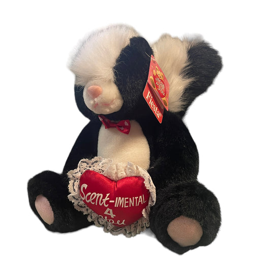 Fiesta 1998 'Scent-imental' Skunk Plush Black & White, Red Lace Trimmed Heart in EUC