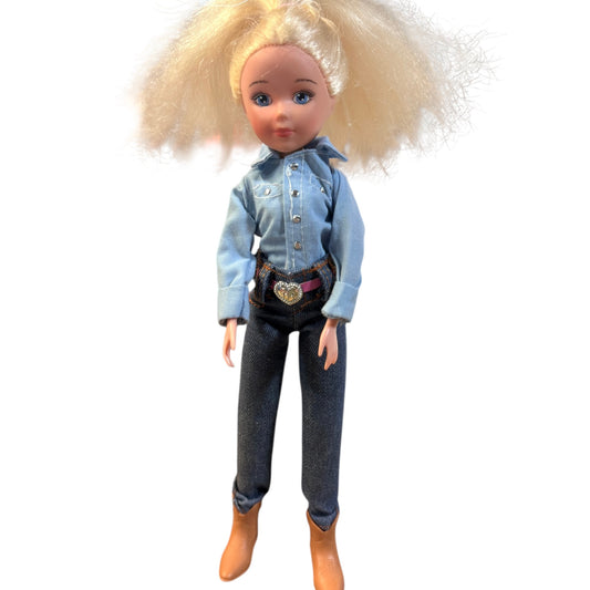 Paradise Kids 10" Blond Western Cowgirl Doll Denim Outfil, Cowboy Boots & Fancy Belt Buckle