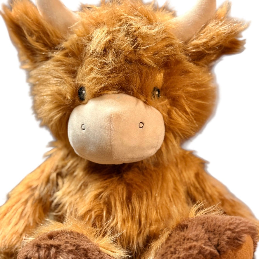 Delightfully Shaggy 12" Highland Cow Plush Stuffed Animal, Caramel & Cream Unbranded EUC