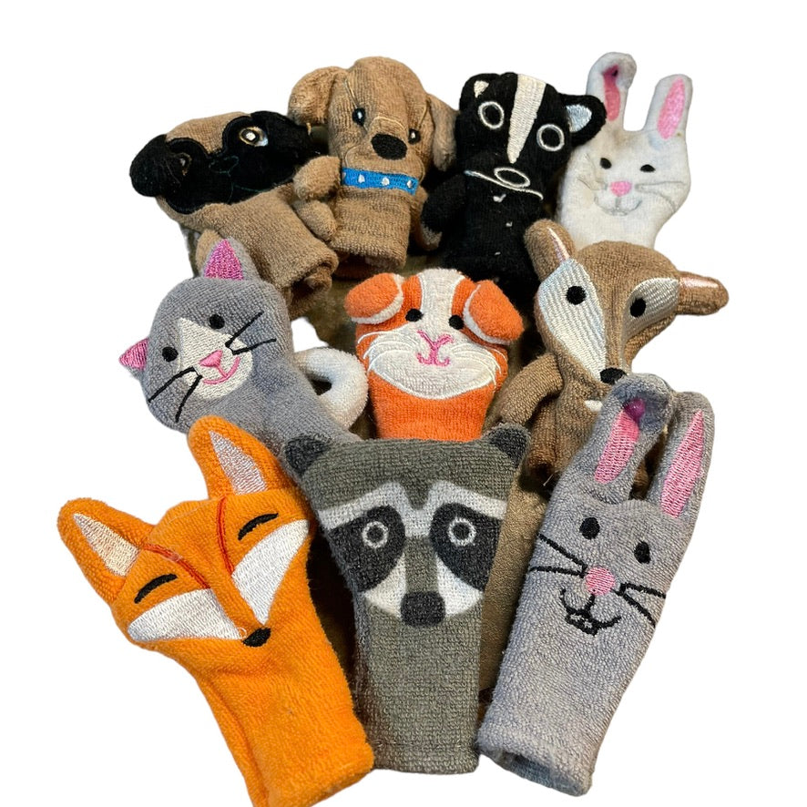 Set of 10 Fabric Animal Finger Puppets in EUC