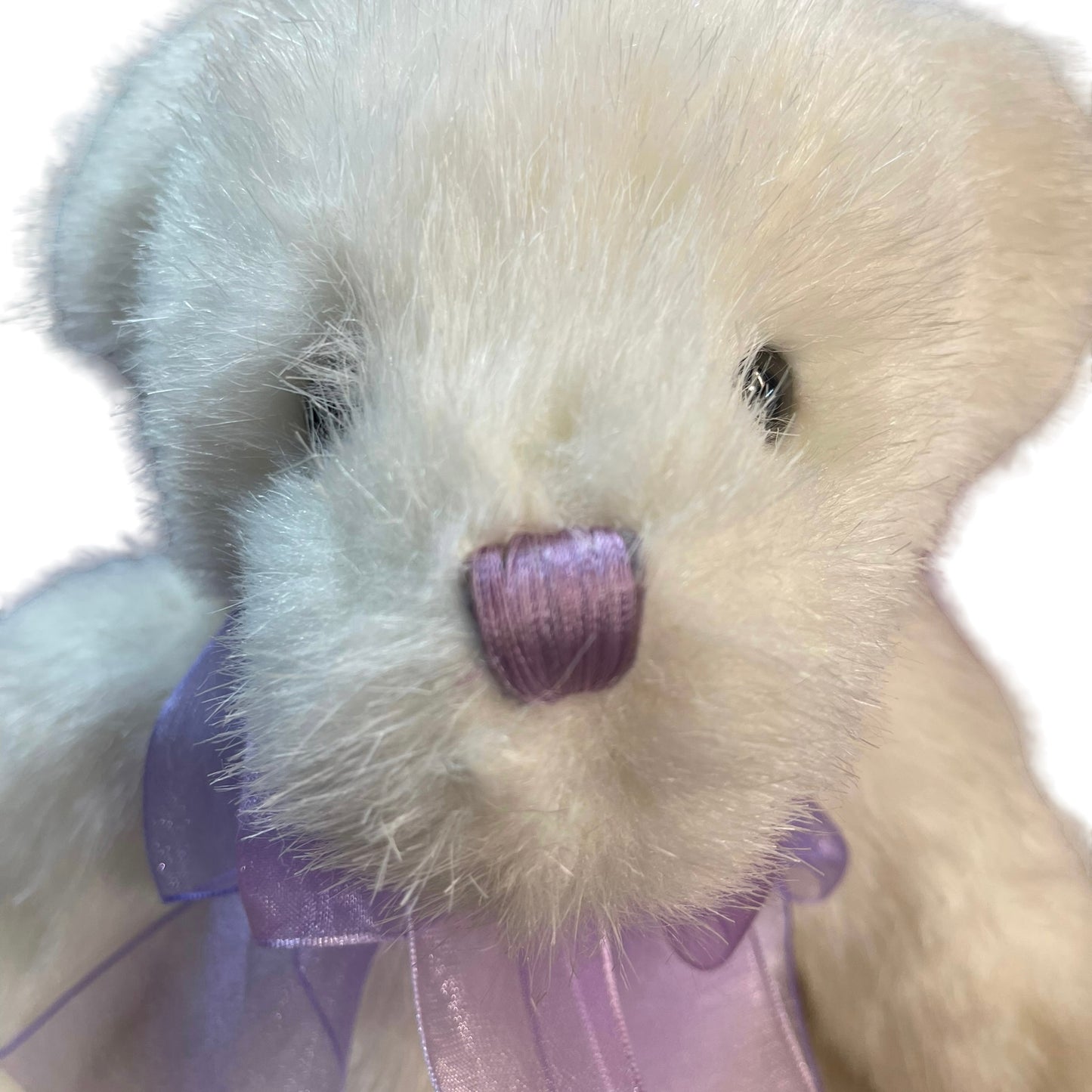 Dandee White & Lavender Angel Bear with Sparkly Purple Wings and Satin Accents