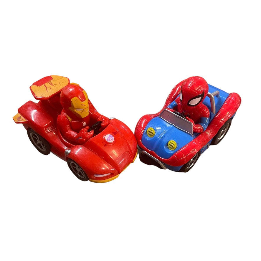 Marvel Super Hero Adventures Race Car Pull Back Vehicle Lot, Iron Man & Spiderman GUC