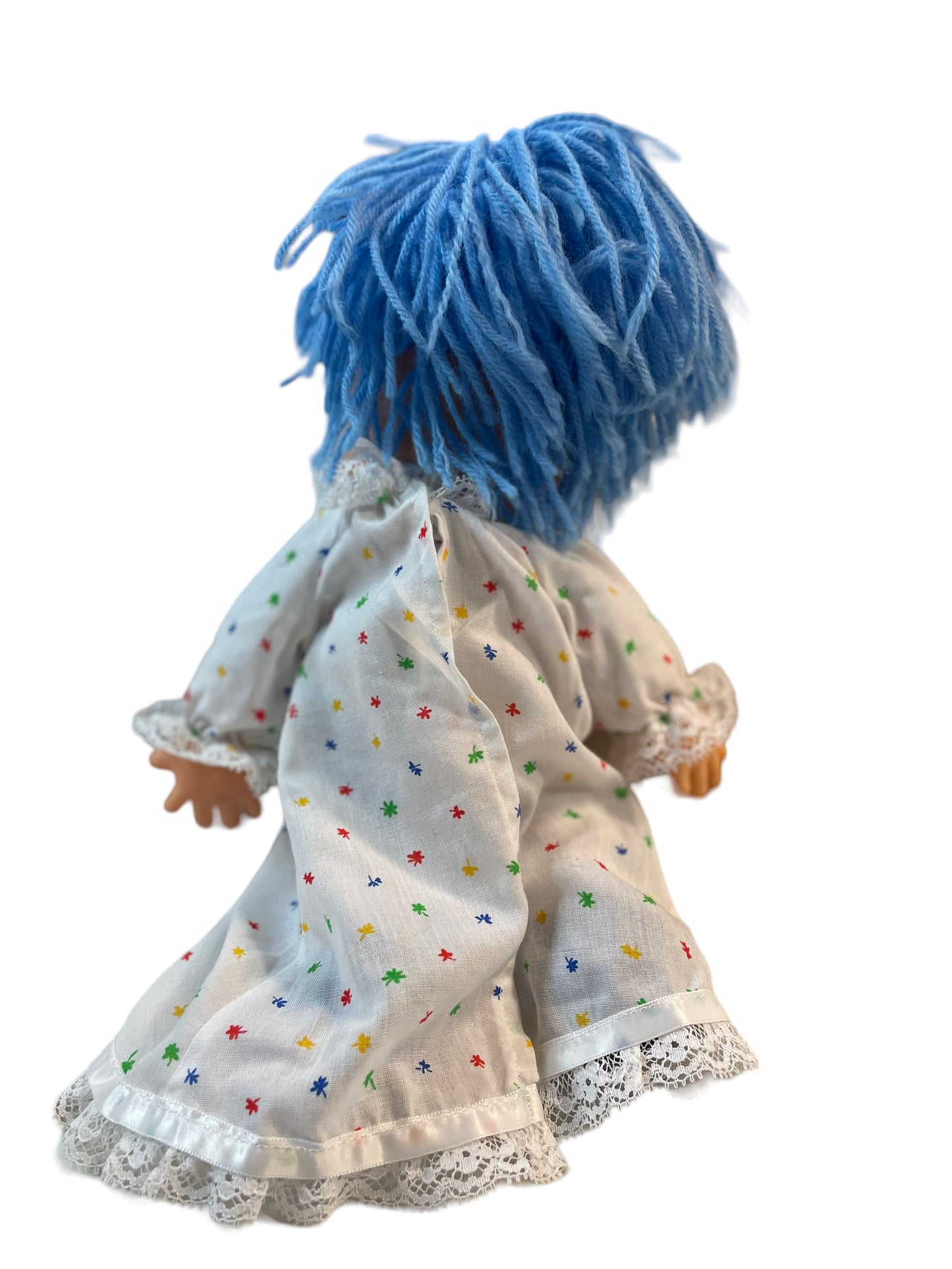 Vintage 80's Doll with Sweet Freckles and Blue Yarn Hair