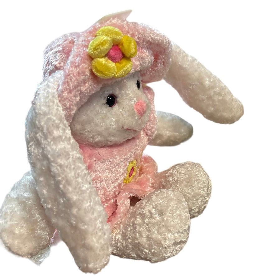 Pink & White Crushed Velvety Plush Easter Bunny Stuffed Animal Toy in EUC