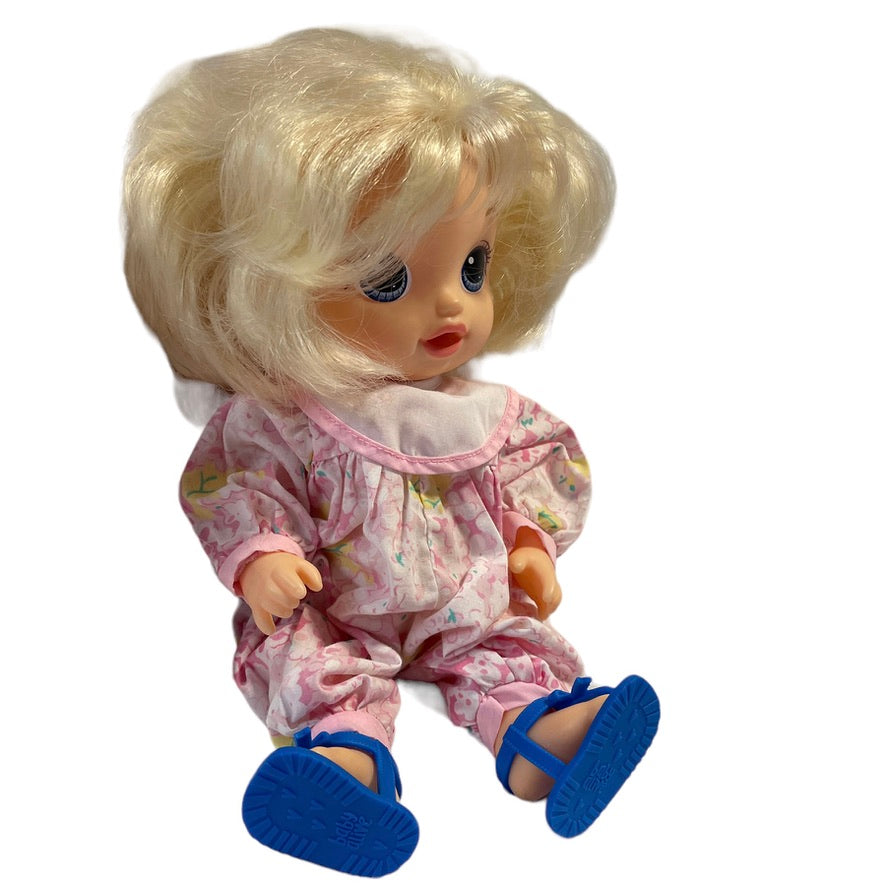 Baby Alive Vinyl 13" Doll Blond Blue Eyed Darling with Pretty Blue Sandals!