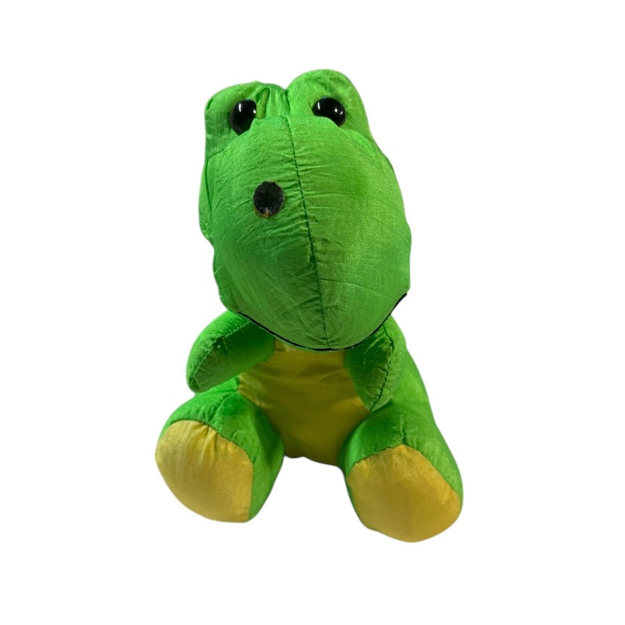 Vintage Lime Green & Yellow Ganz 8" Seated Nylon Dinosaur Black Bead Eyes- Missing Felt Nostril