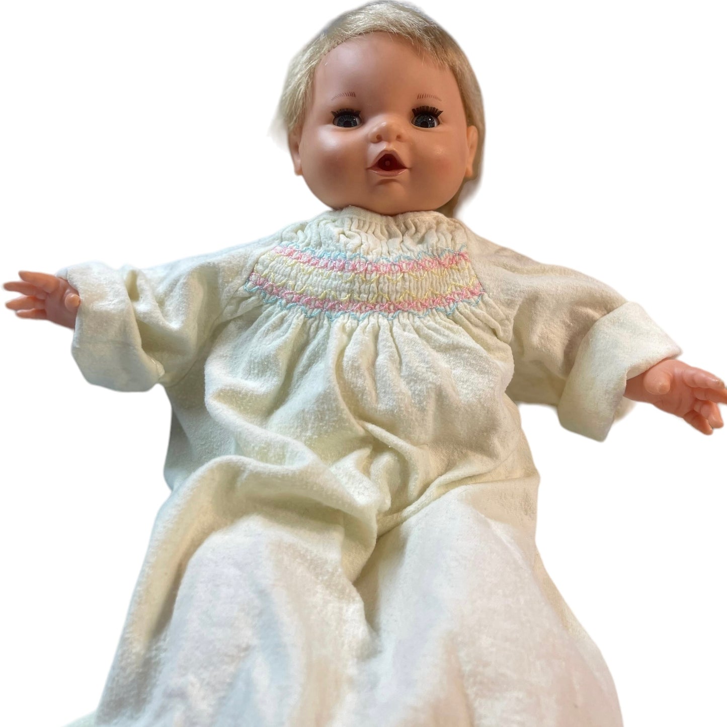 Irwin Crying Baby Doll,  Vintage 1990, Smocked Nightie & Soft Fleece Blanket- Working